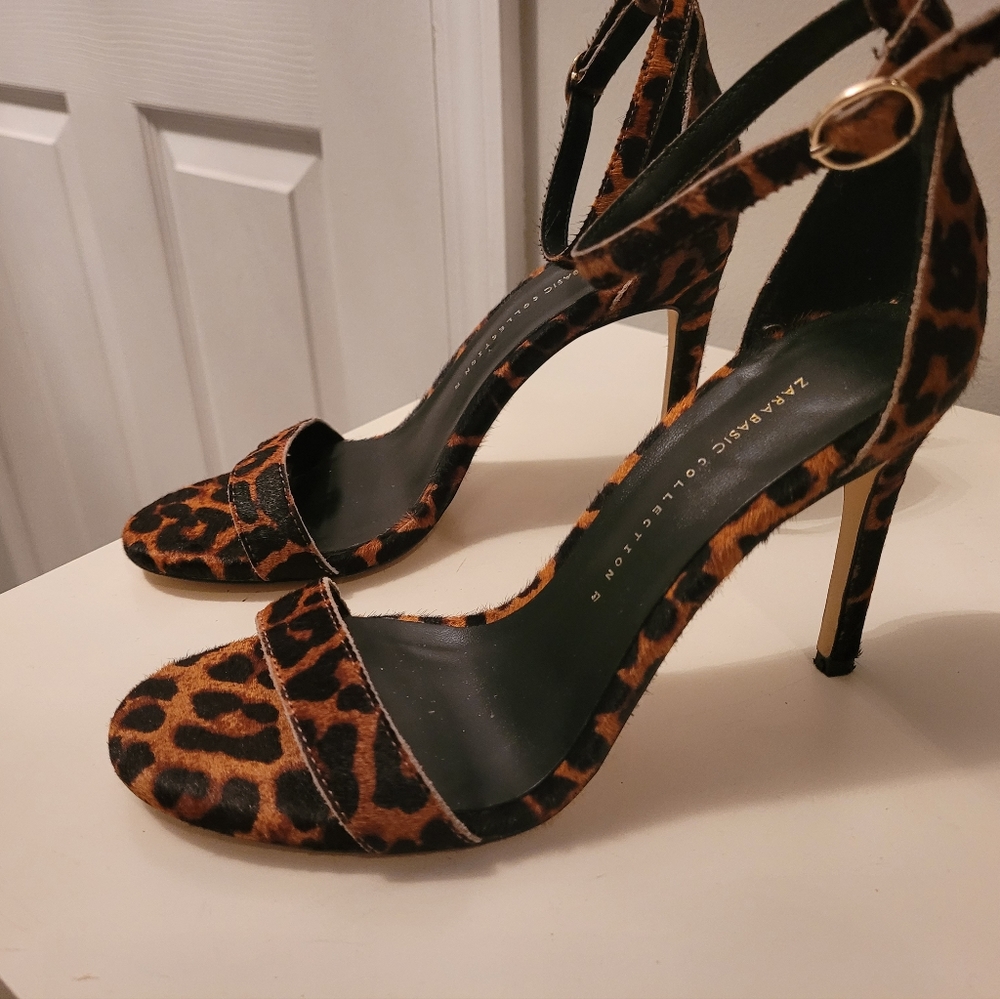 Zara Collection Leopard Print Textured, Open Toe … - image 1